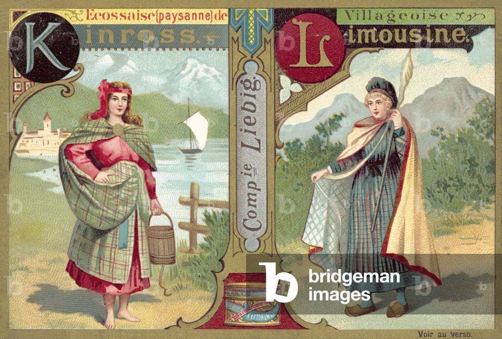 Scottish peasant woman of Kinross and French woman from a Limousin village (chromolitho)