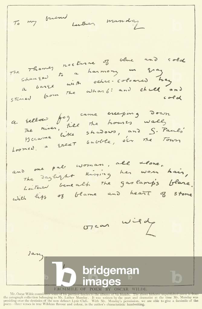 Facsimile of Poem by Oscar Wilde (engraving)