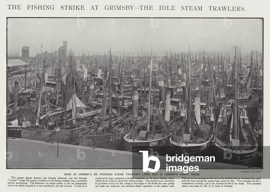 The fishing strike at Grimsby - the idle steam trawlers (b/w photo)