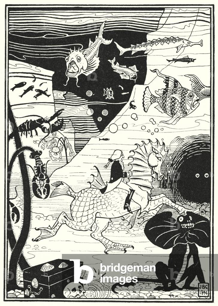 Illustration for the Adventures of Baron Munchausen (engraving)