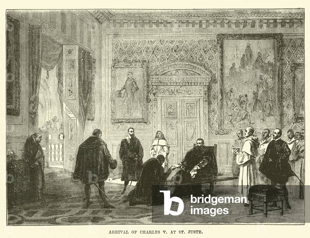 Arrival of Charles V at St Juste (engraving)