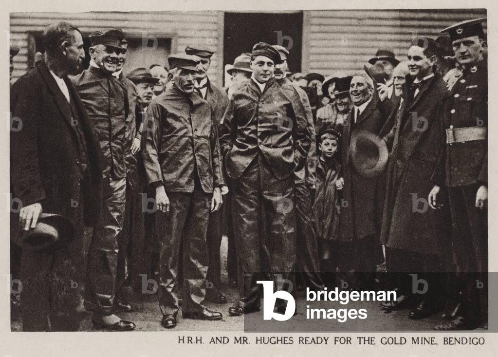 The Prince of Wales with gold miners in Bendigo, Australia (b/w photo)