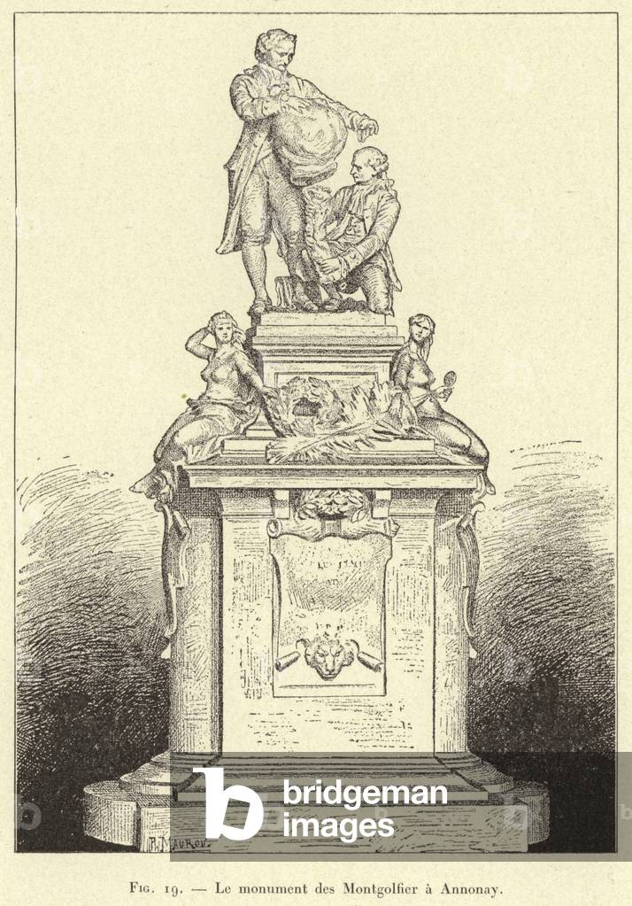 Le monument des Montgolfier a Annonay (engraving)