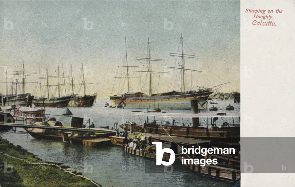 Shipping on the River Hooghly, Calcutta, India (colour photo)