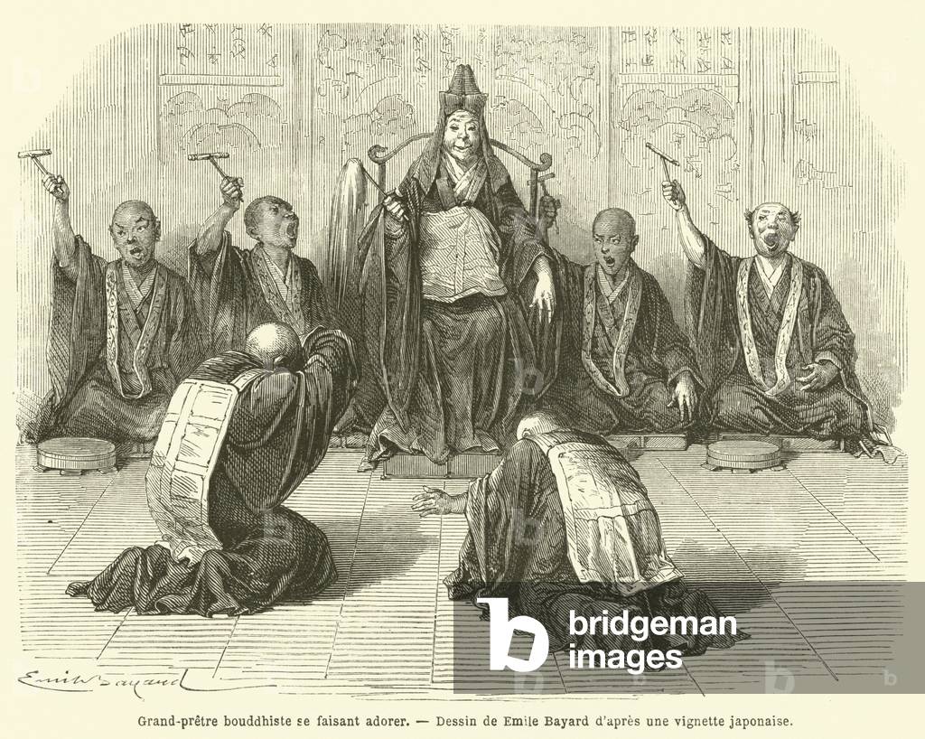 Grand-pretre bouddhiste se faisant adorer (engraving)