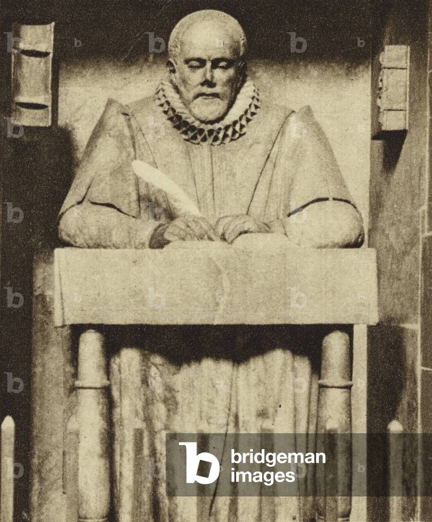 Monument to the historian and antiquary John Stow in Southwark Cathedral (b/w photo)