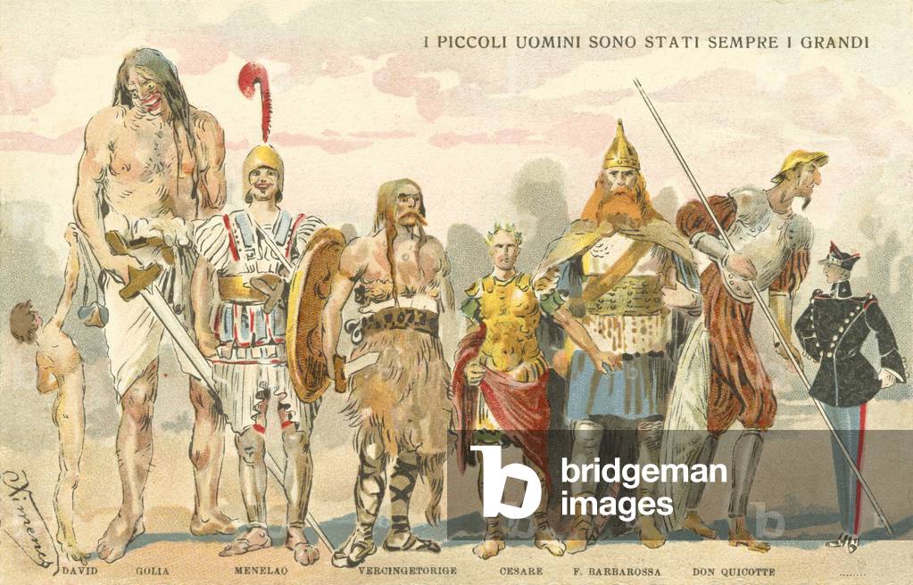 Comparing the height of various historical figures (colour litho)