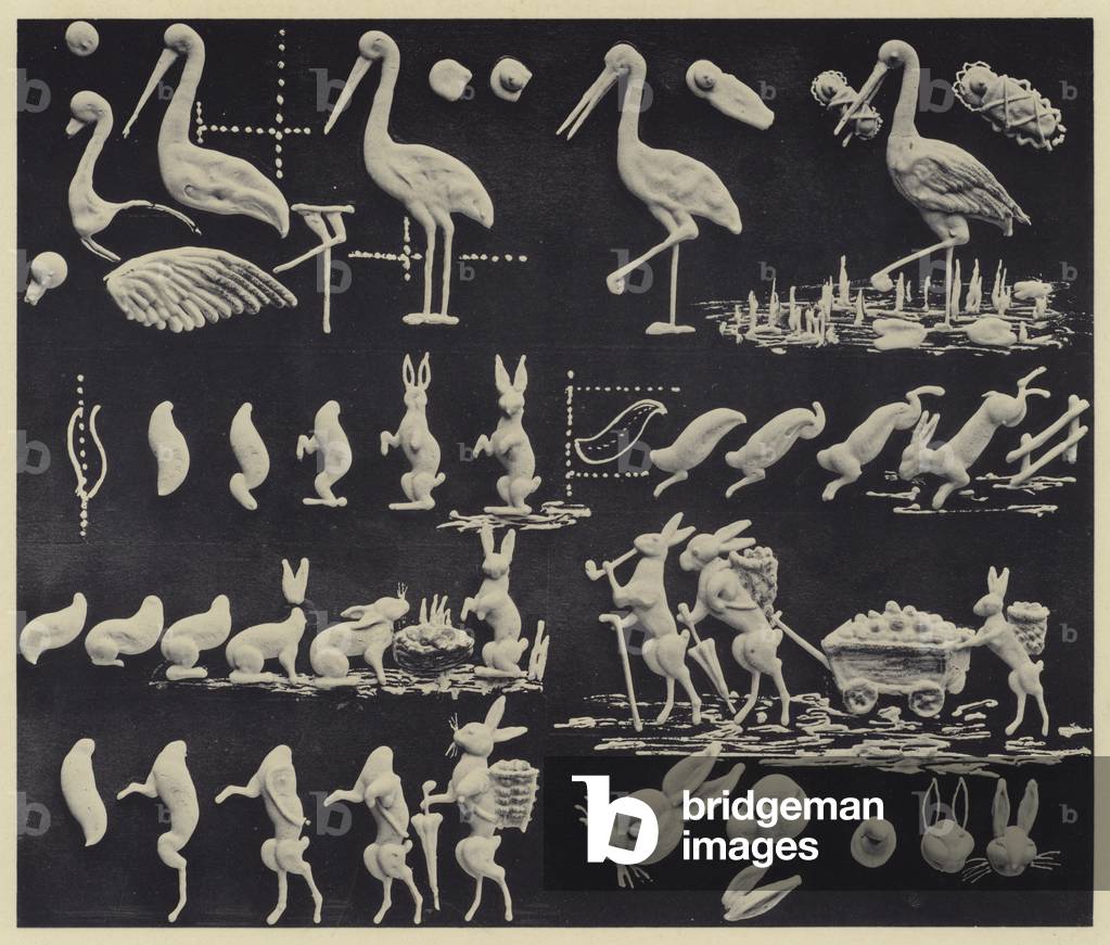Making storks and rabbits (b/w photo)