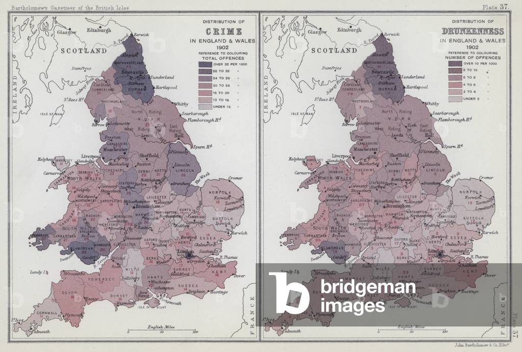 Distribution of crime, Distribution of drunkenness (colour litho)