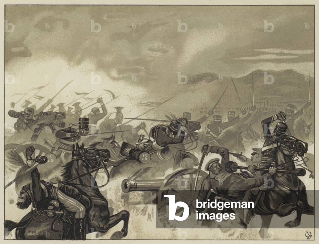 The First Line of the Light Brigade at Balaclava, 25 October 1854 (litho)