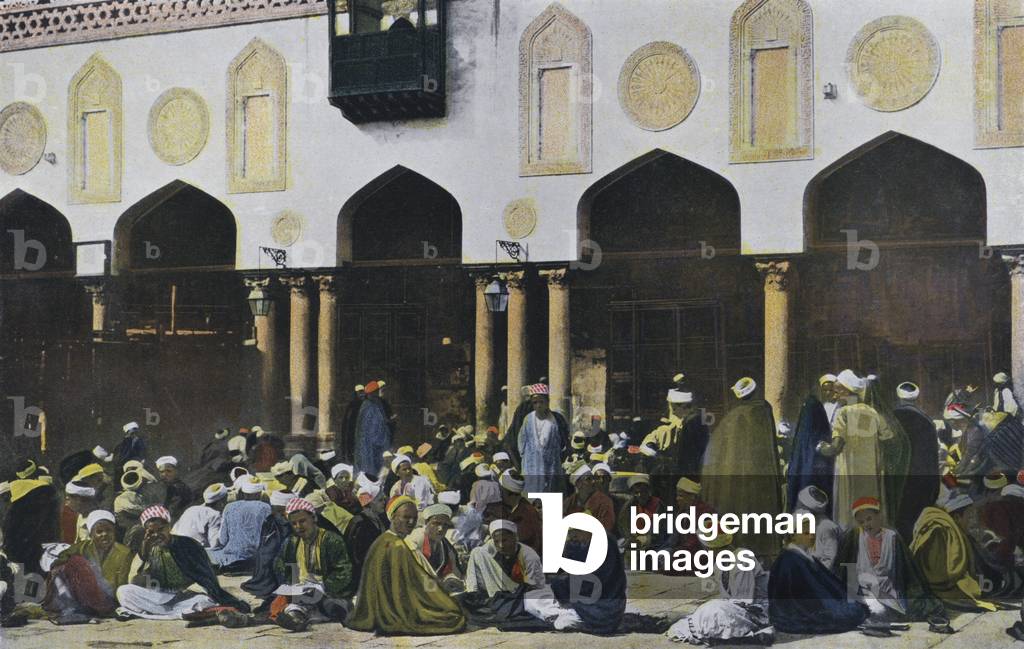 Cairo, Interior of the El Azhar Mosque (coloured photo)