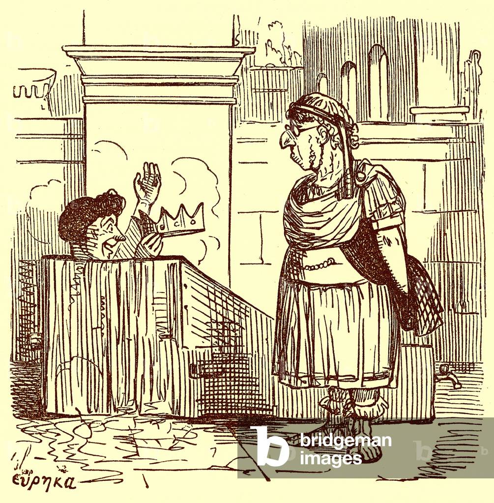 Archimedes taking a Warm Bath, illustration from 'The Comic History of Rome' by Gilbert Abbott a Beckett, published c.1850 (digitally enhanced image)