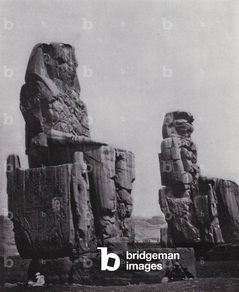 Egypt: The Colossi of Memnon (b/w photo)