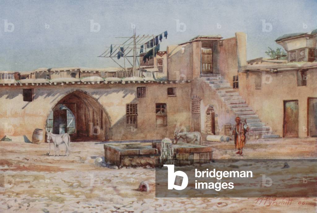 A Khan in Damascus (colour litho)