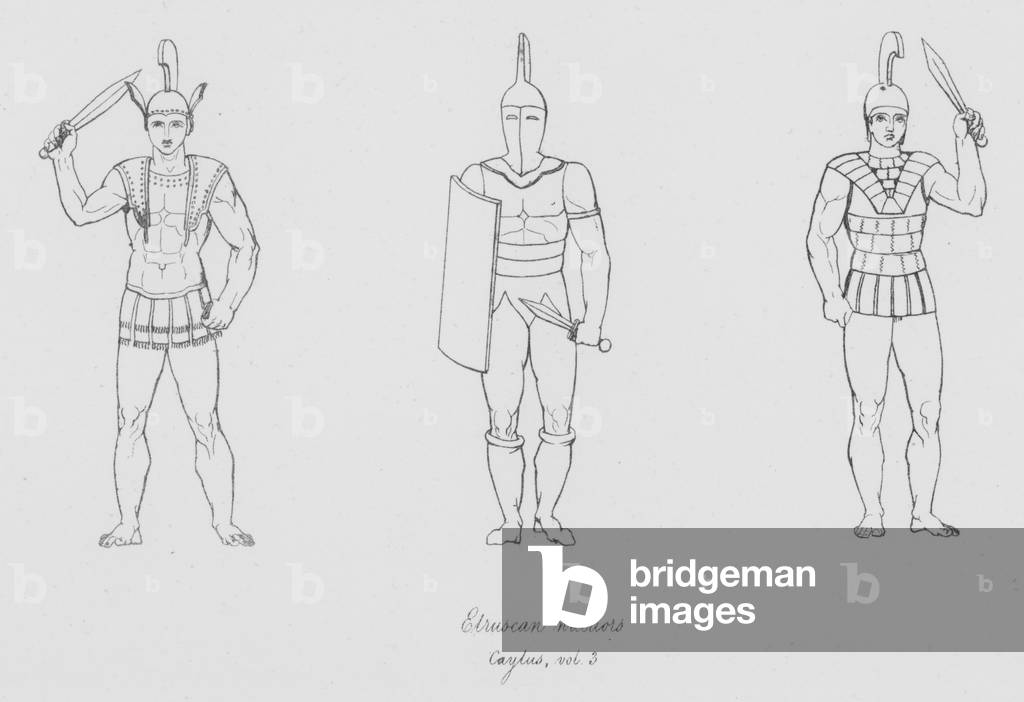 Etruscan warriors, Caylus, vol 3 (engraving)
