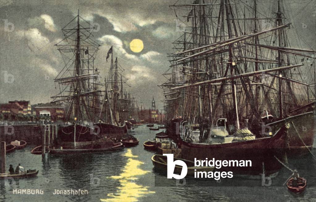 Jonashafen, Hamburg (colour litho)