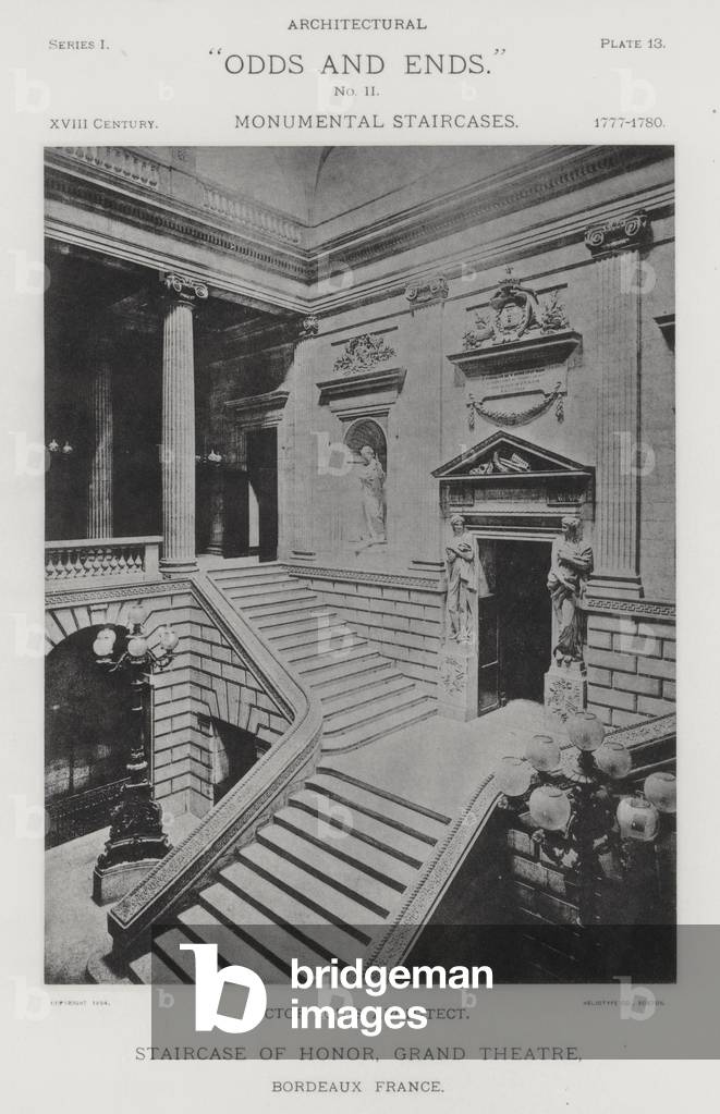 Staircase of Honor, Grand Theatre, Bordeaux, France (b/w photo)