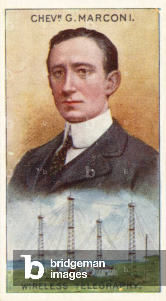 Chevalier Guglielmo Marconi, Wireless Telegraphy (colour litho)