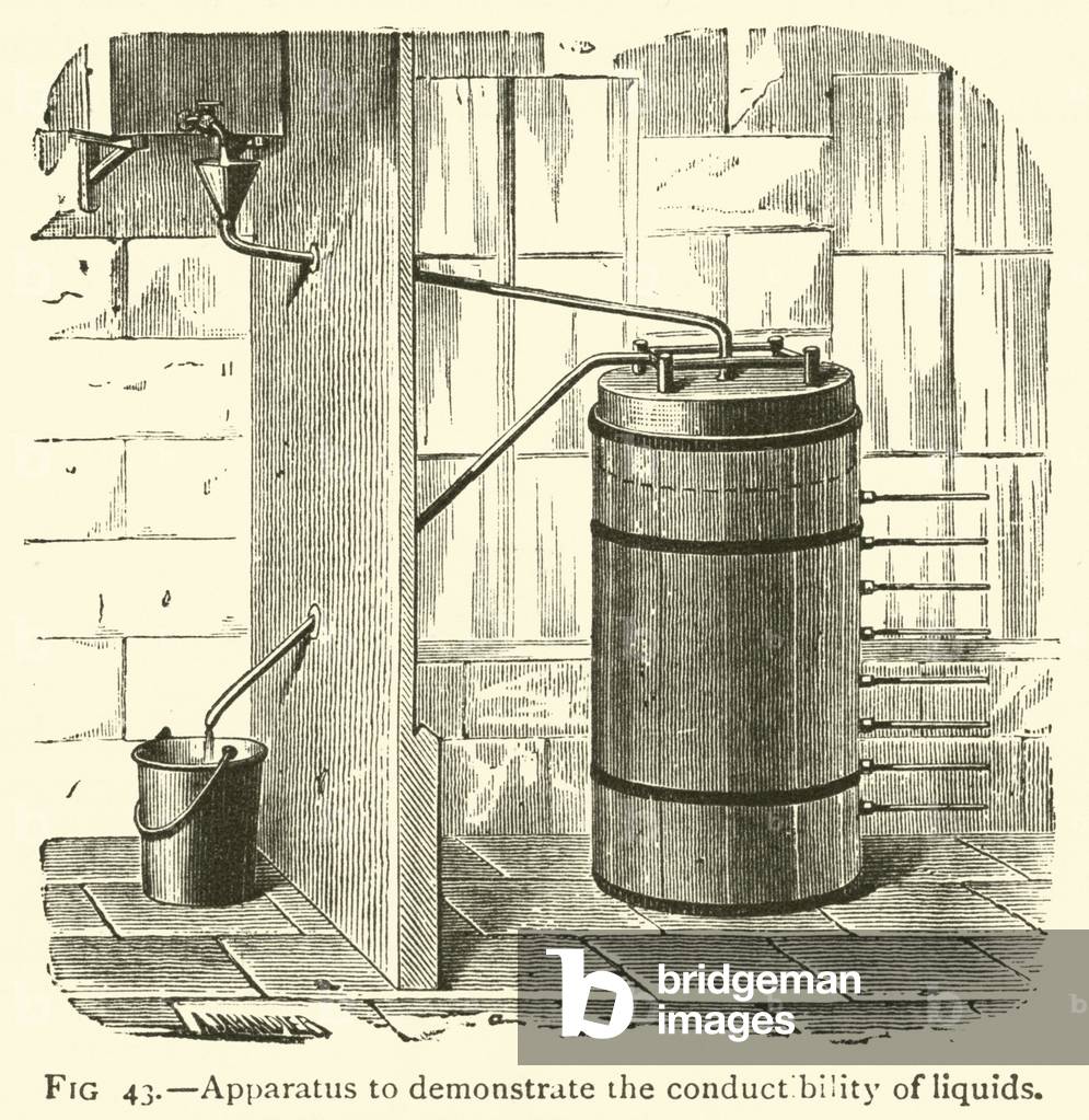 Apparatus to demonstrate the conductibility of liquids (engraving)