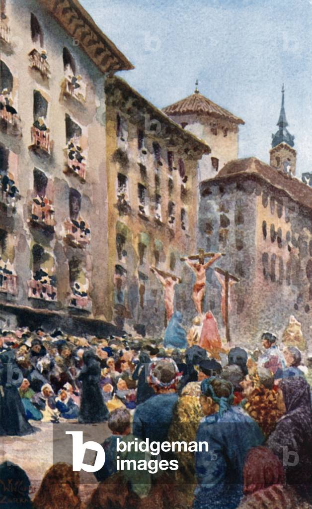 Saragossa, Easter Procession (colour litho)