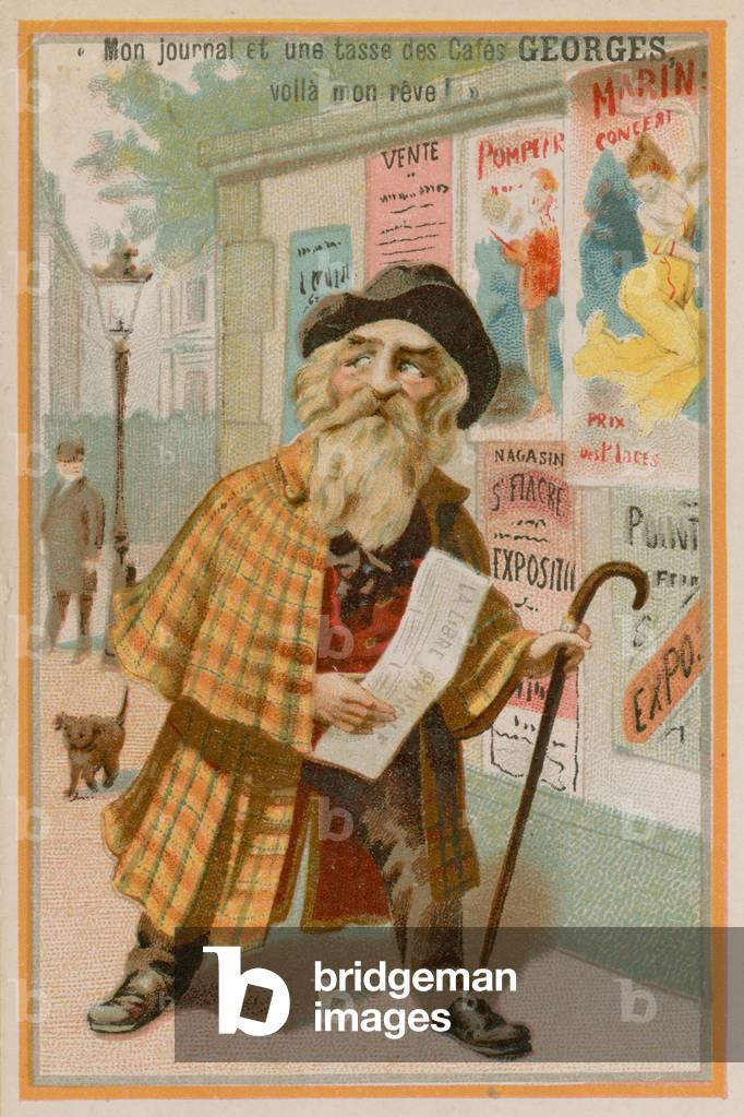 Man holding a newspaper (chromolitho)