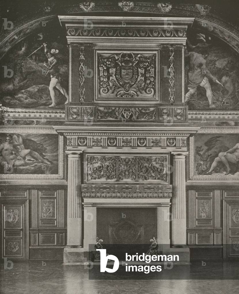 Chimney-Piece in the Gallery of Henry II, Fontainebleau Palace (b/w photo)