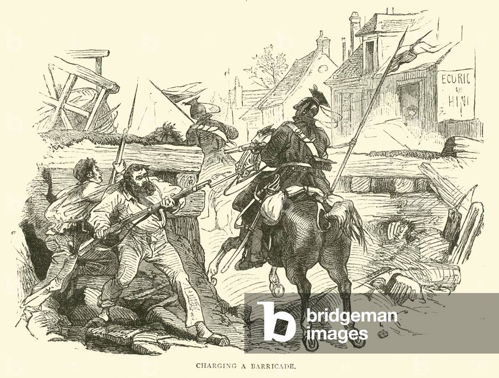 Charging a barricade, October 1870 (engraving)