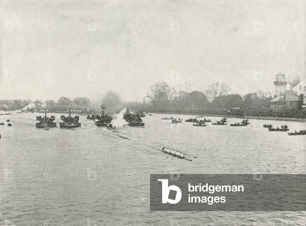 The Boat Race (1895), from Barnes Bridge (b/w photo)
