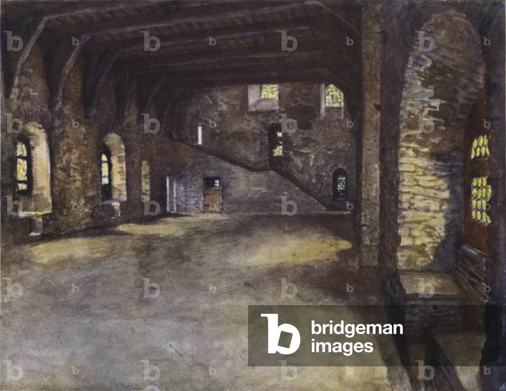 The Banquet Hall, Chateau des Comtes, Ghent (colour litho)