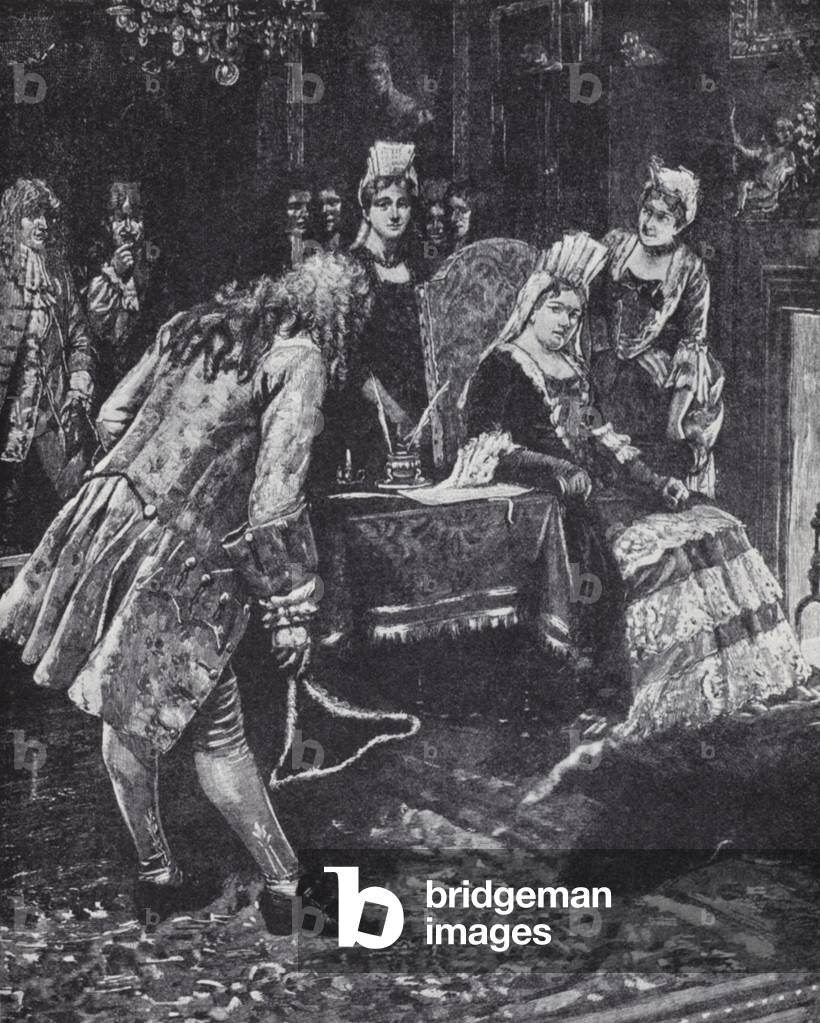 The Duke and Duchess of Marlborough falling out of favour with Queen Anne, 1710 (litho)