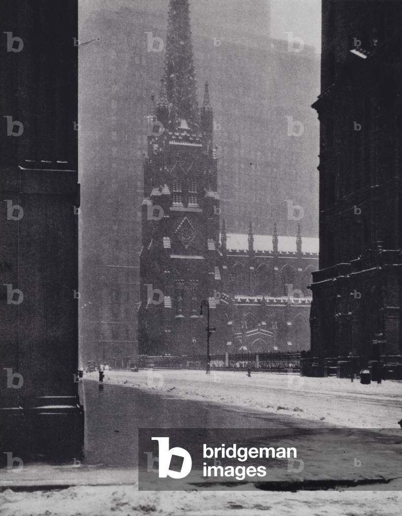 Manhattan: Trinity Church, Lower Broadway (b/w photo)