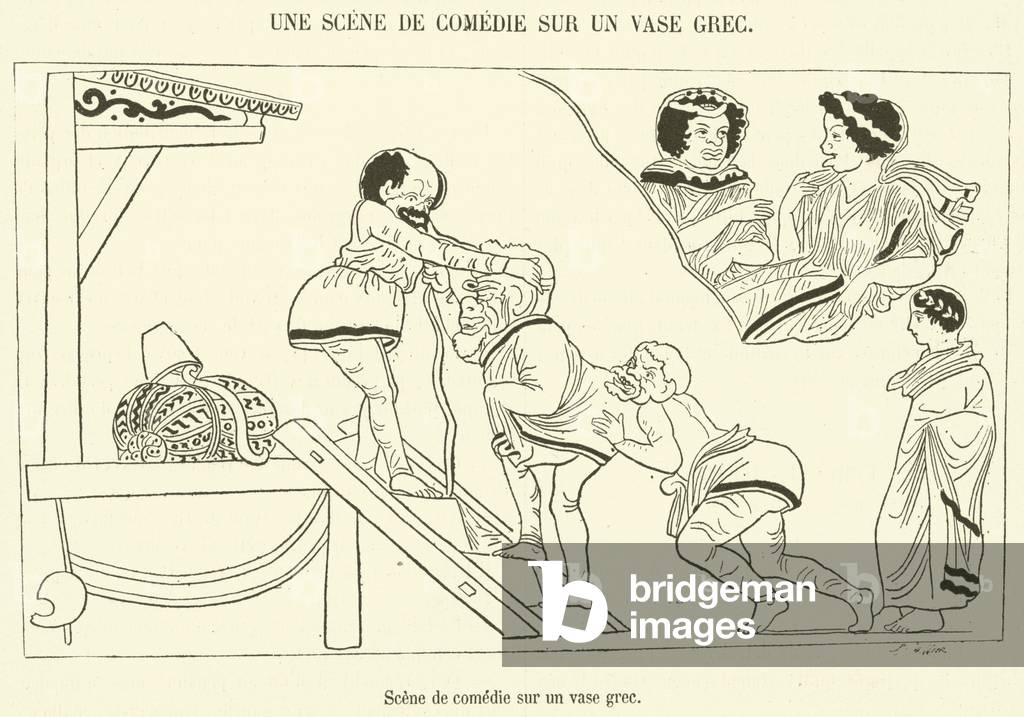 Scene de comedie sur un vase grec (engraving)