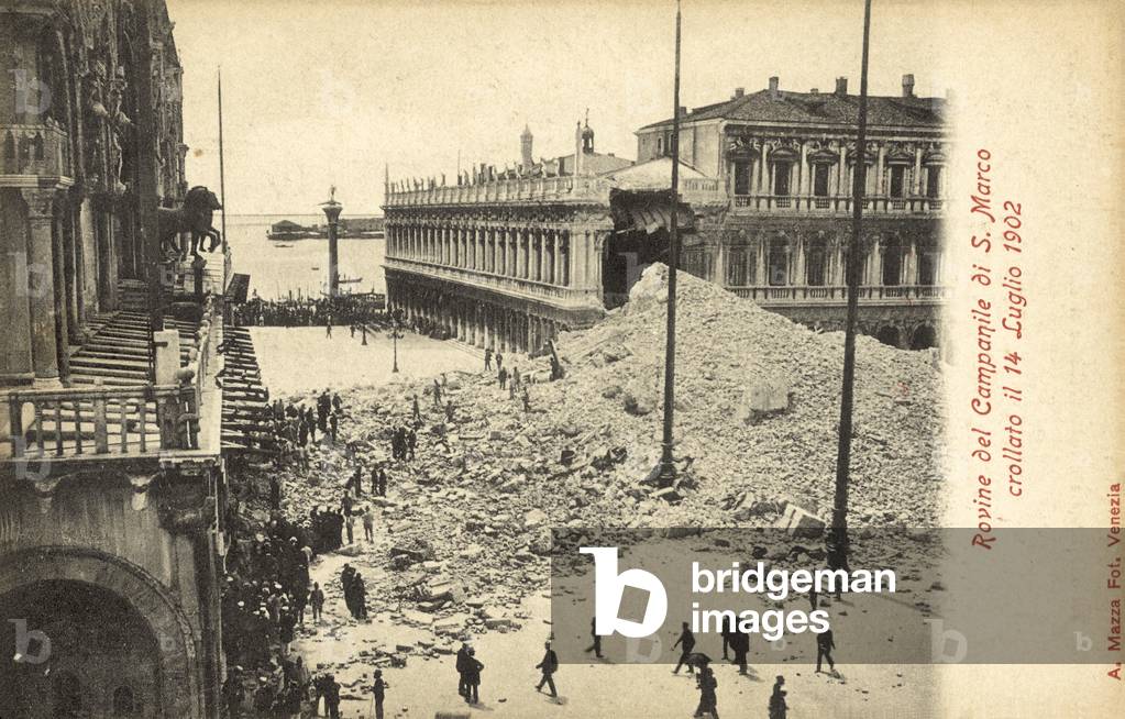 Collapse of the Campanile of San Marco, Venice, 14 July 1902 (b/w photo)