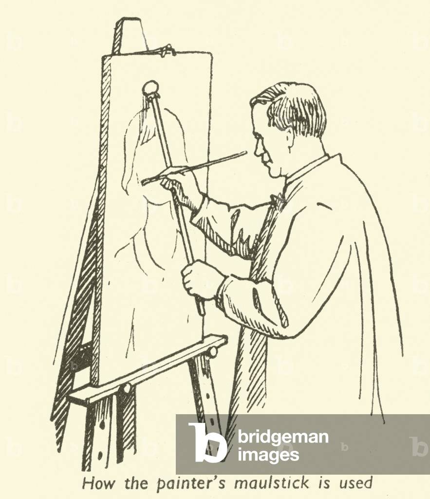 How a painters maulstick is used (litho)