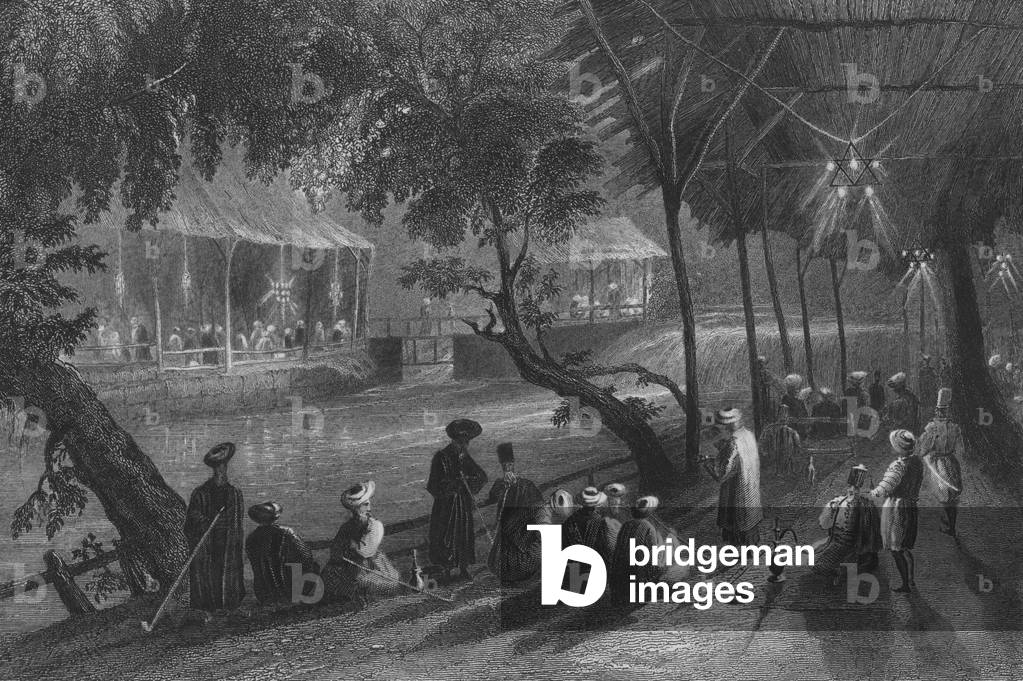 Cafes in Damascus, on a Branch of the Barrada, the Ancient Pharpar (engraving)