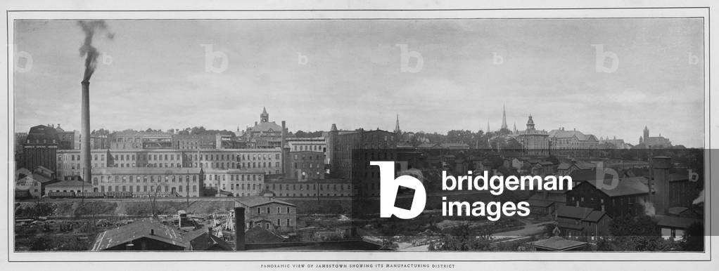 Jamestown, NY: Panoramic View of Jamestown showing its Manufacturing District (b/w photo)