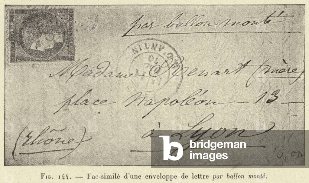 Fac-simile d'une enveloppe de lettre par ballon monte (engraving)