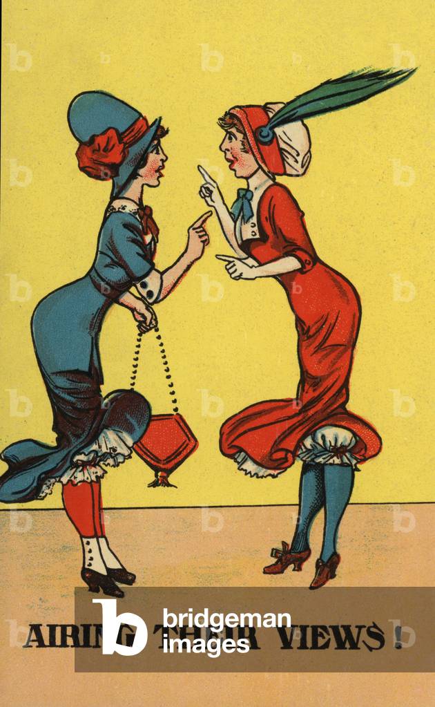 Two women arguing (colour litho)