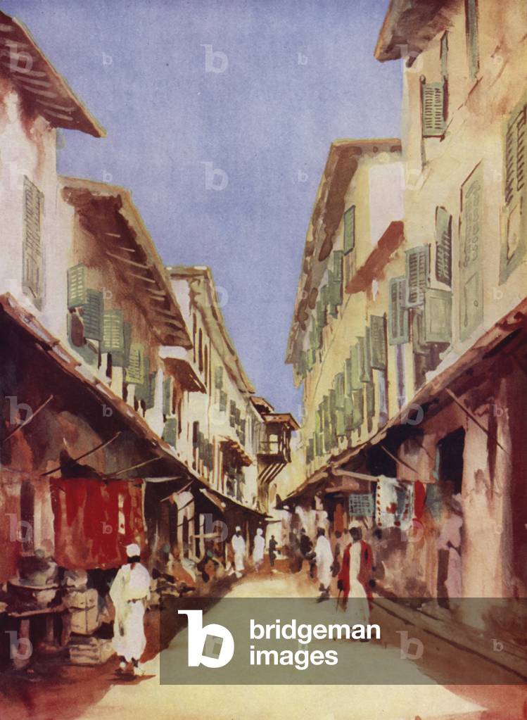 A street in Zanzibar (colour litho)