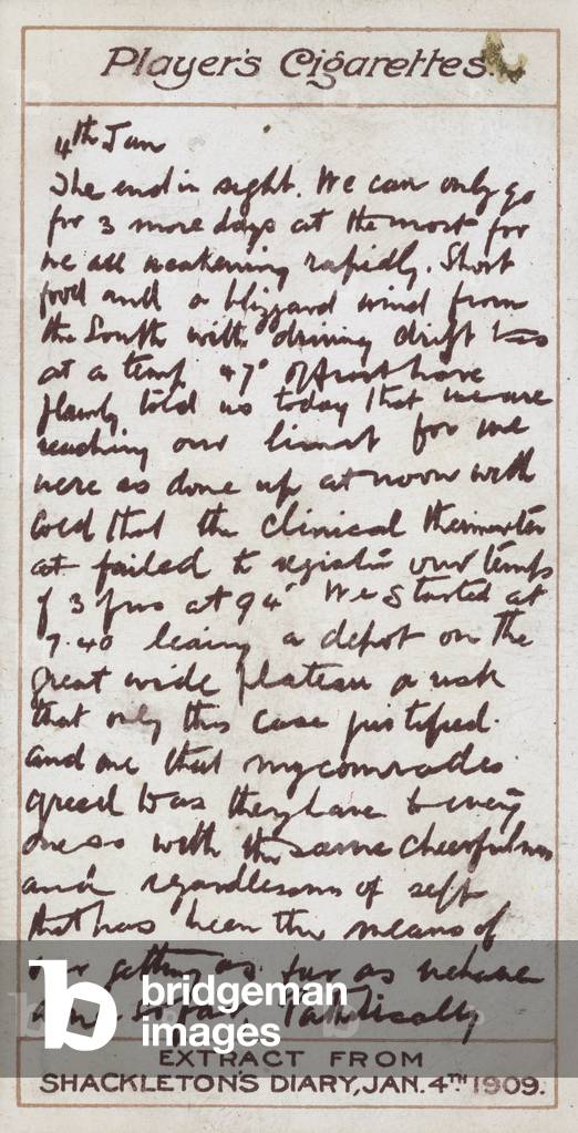 Extract from Shackleton's Diary, 4 January 1909 (chromolitho)