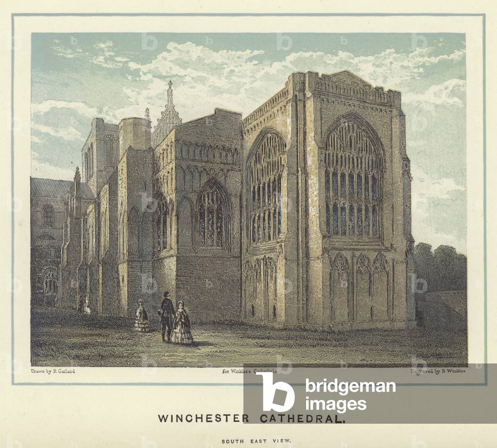 Winchester Cathedral, south east view (colour litho)