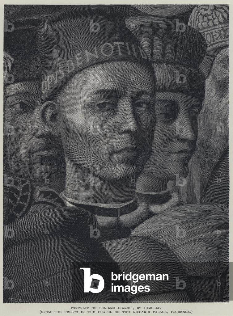 Portrait of Benozzo Gozzoli, by himself, from the fresco in the Chapel of the Riccardi Palace, Florence (litho)