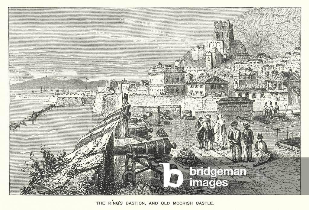 Gibraltar: The King's Bastion, and Old Morrish Castle (engraving)