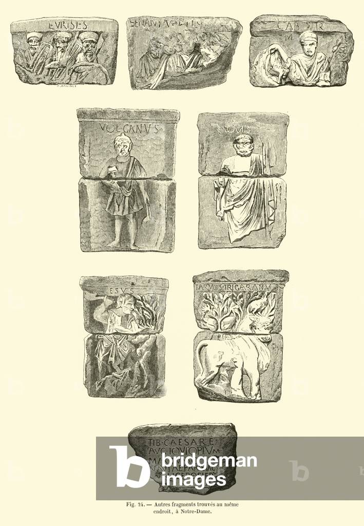 Autres fragments trouves au meme endroit, a Notre-Dame (engraving)