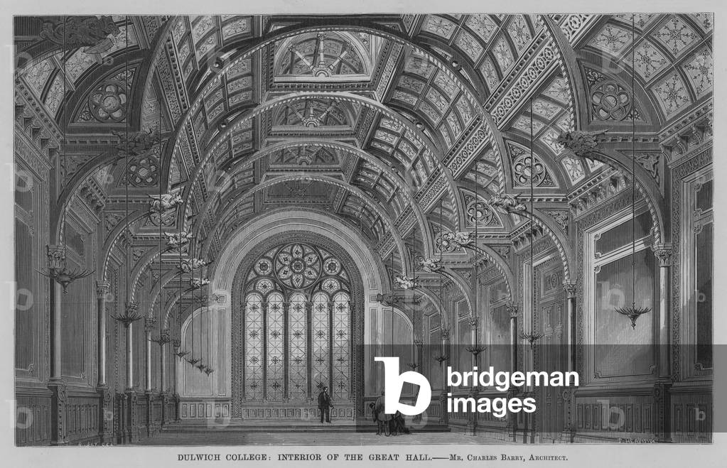 Dulwich College, Interior of the Great Hall (engraving)