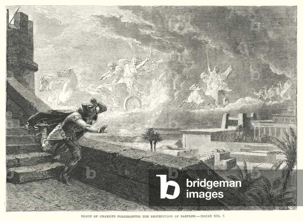 Vision of Chariots foreshowing the Destruction of Babylon, Isaiah XXI, 7 (engraving)
