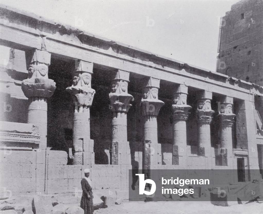 Egypt: Colonnade of the Temple of Isis on the Island of Philae (b/w photo)