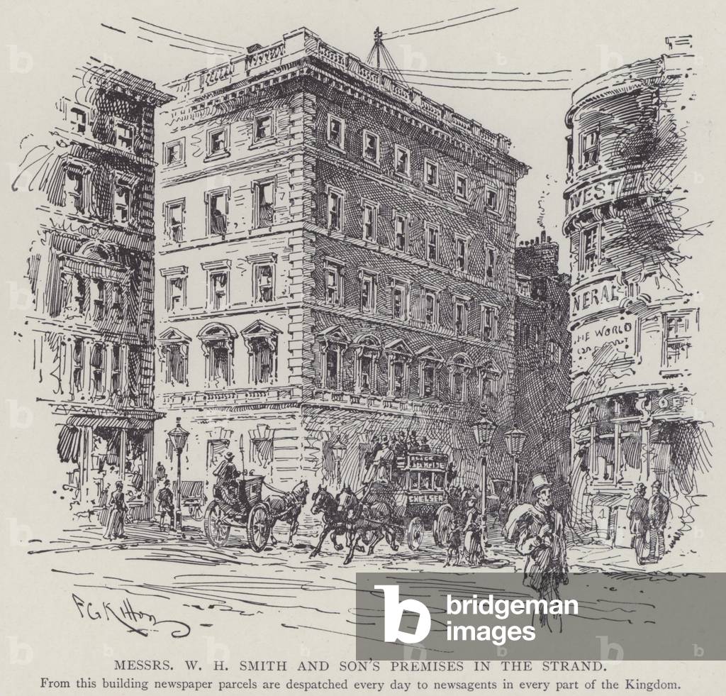 Messrs W H Smith and Sons premises in the Strand, London (litho)