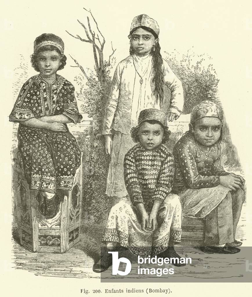 Enfants indiens, Bombay (engraving)