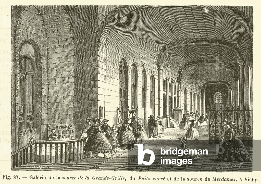 Galerie de la source de la Grande-Grille, du Puits carre et de la source de Mesdames, a Vichy (engraving)